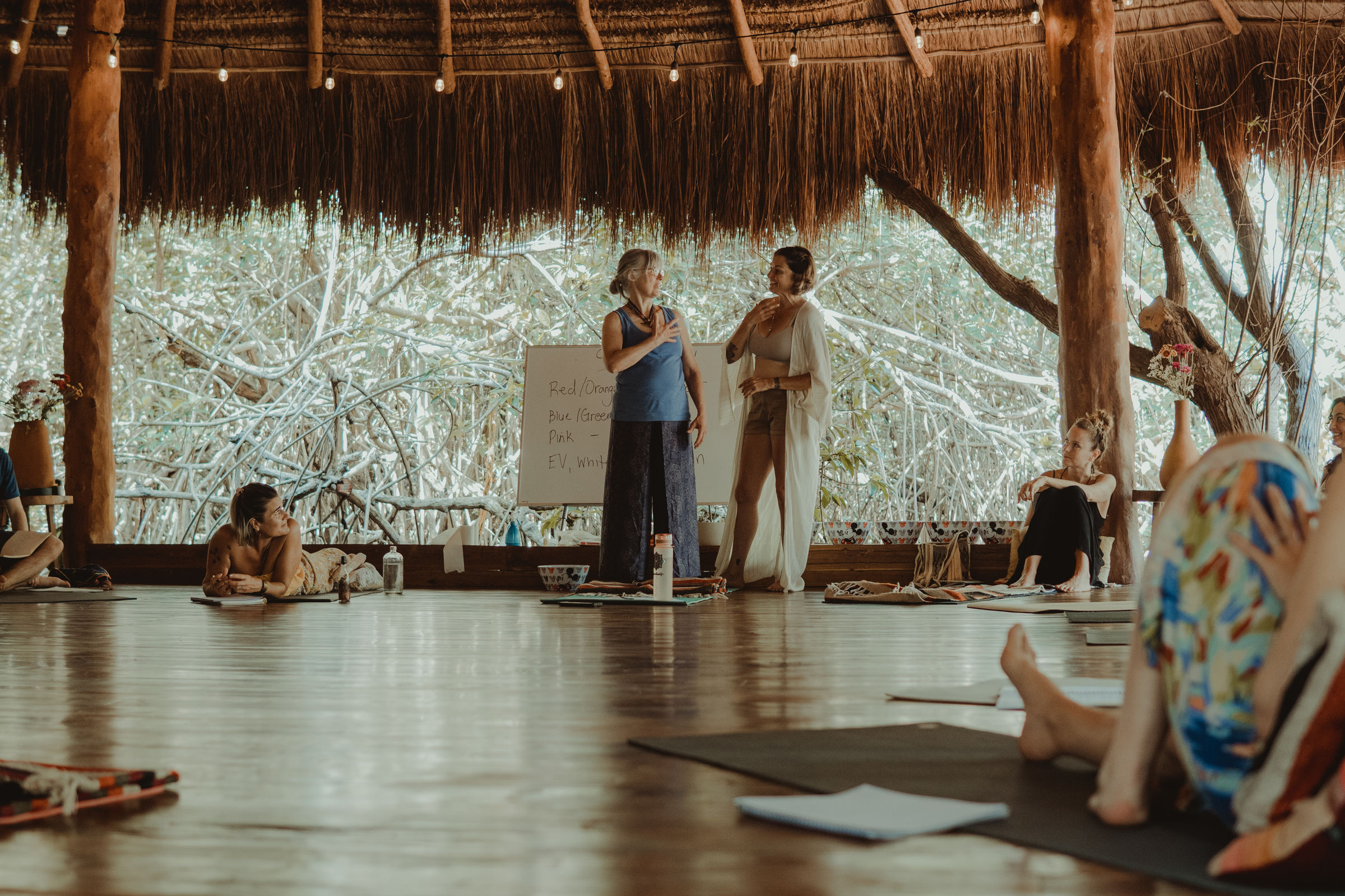 Yoga deck surrounded by jungle foliage